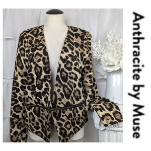 Anthracite by Muse VTG Leopard Animal Print Zipper Accent Blazer Jacket Sz 14